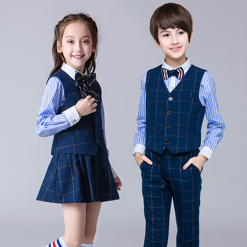 セーラー服 格子柄ベスト付き兄妹お揃い制服セット