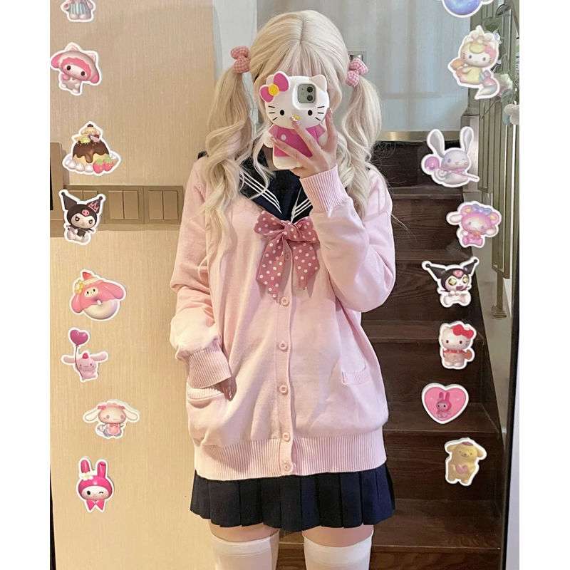 セーラー服  甘可愛いセーラー襟カーディガン制服セット