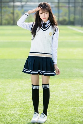 セーラー服 学園風ニットベスト付き長袖制服ブラウス