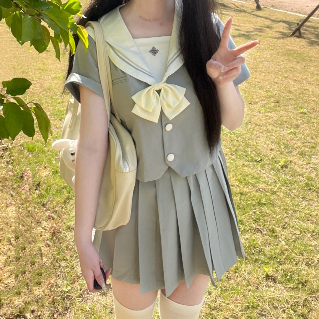 セーラー服 清楚リボン飾り半袖セーラートップス