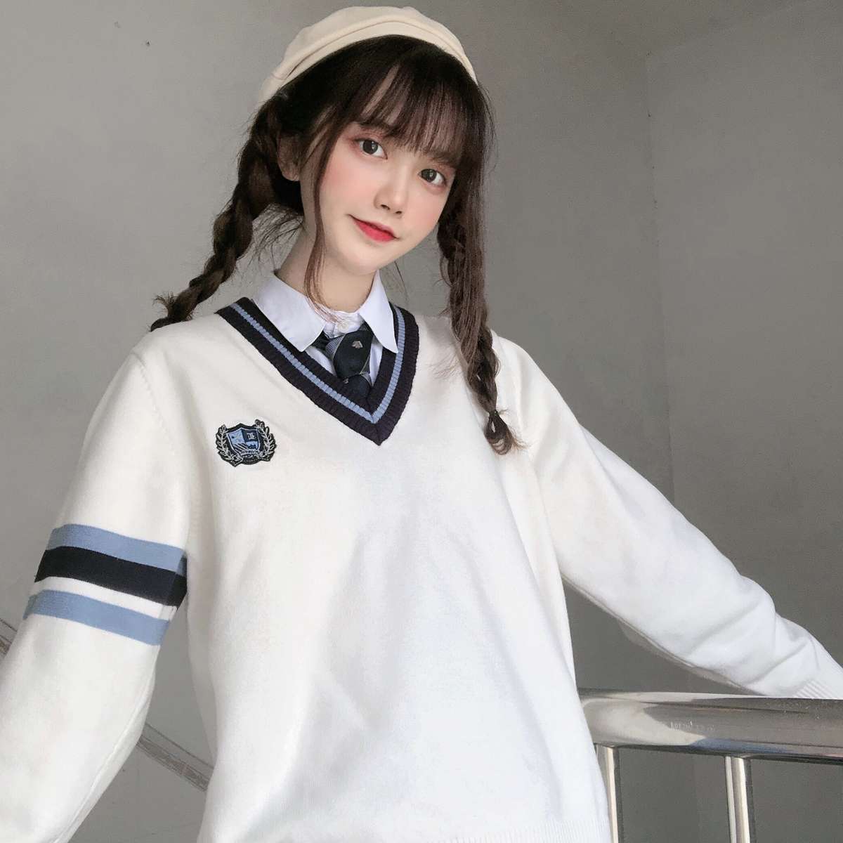 セーラー服  学園風Vネックセーラーニットセーター