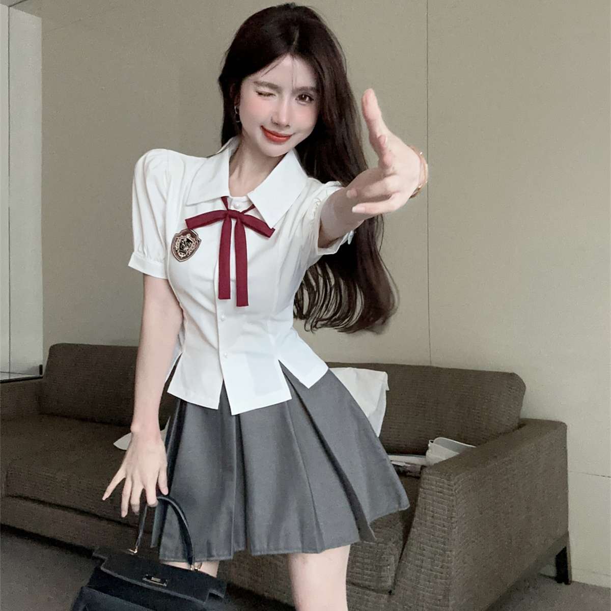 学園風セーラー服コスプレ衣装 白×グレー
