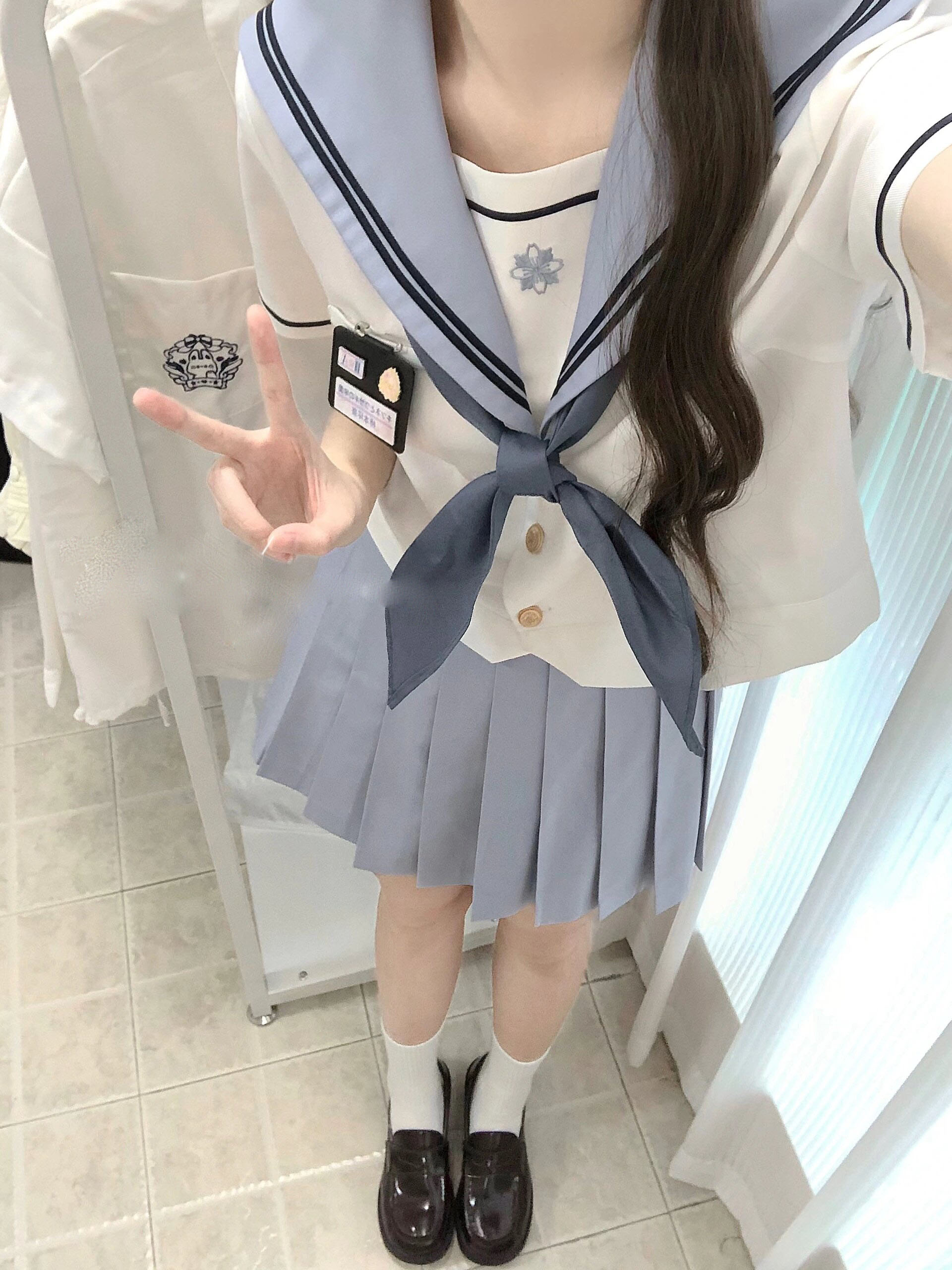 セーラー服 クラシック刺繍入り制服風半袖トップス