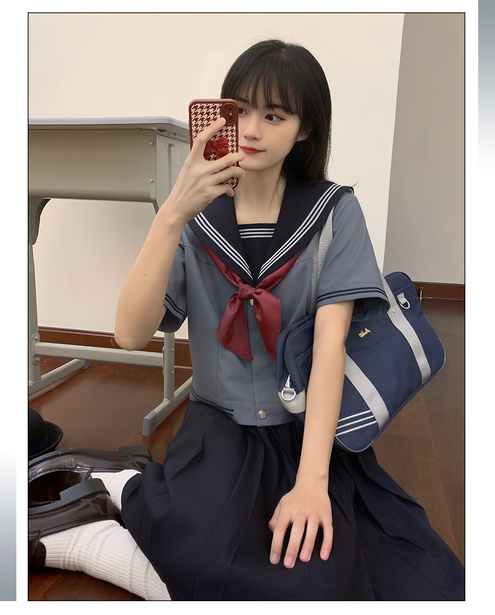 セーラー服 学院風三本線セーラー襟半袖制服ブラウス