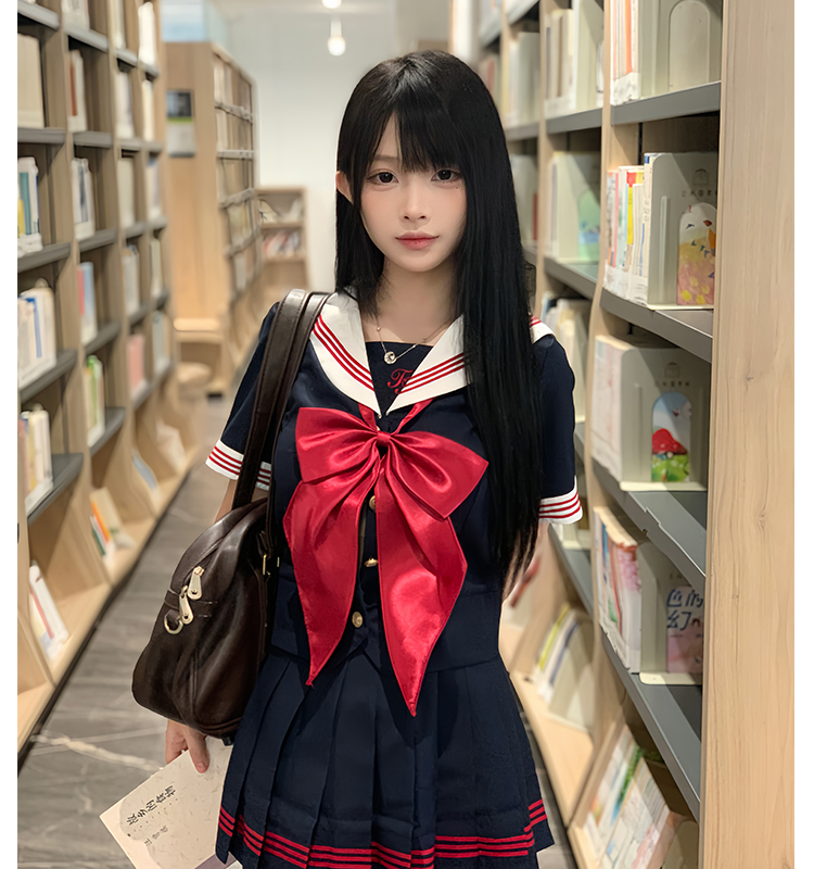 セーラー服 リボン飾り学園風セーラートップス