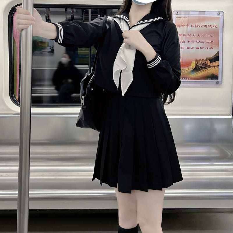 黒セーラー服スタイル学生制服セット