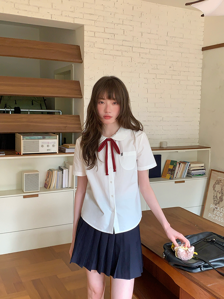 セーラー服 リボン飾り丸襟セーラーブラウス