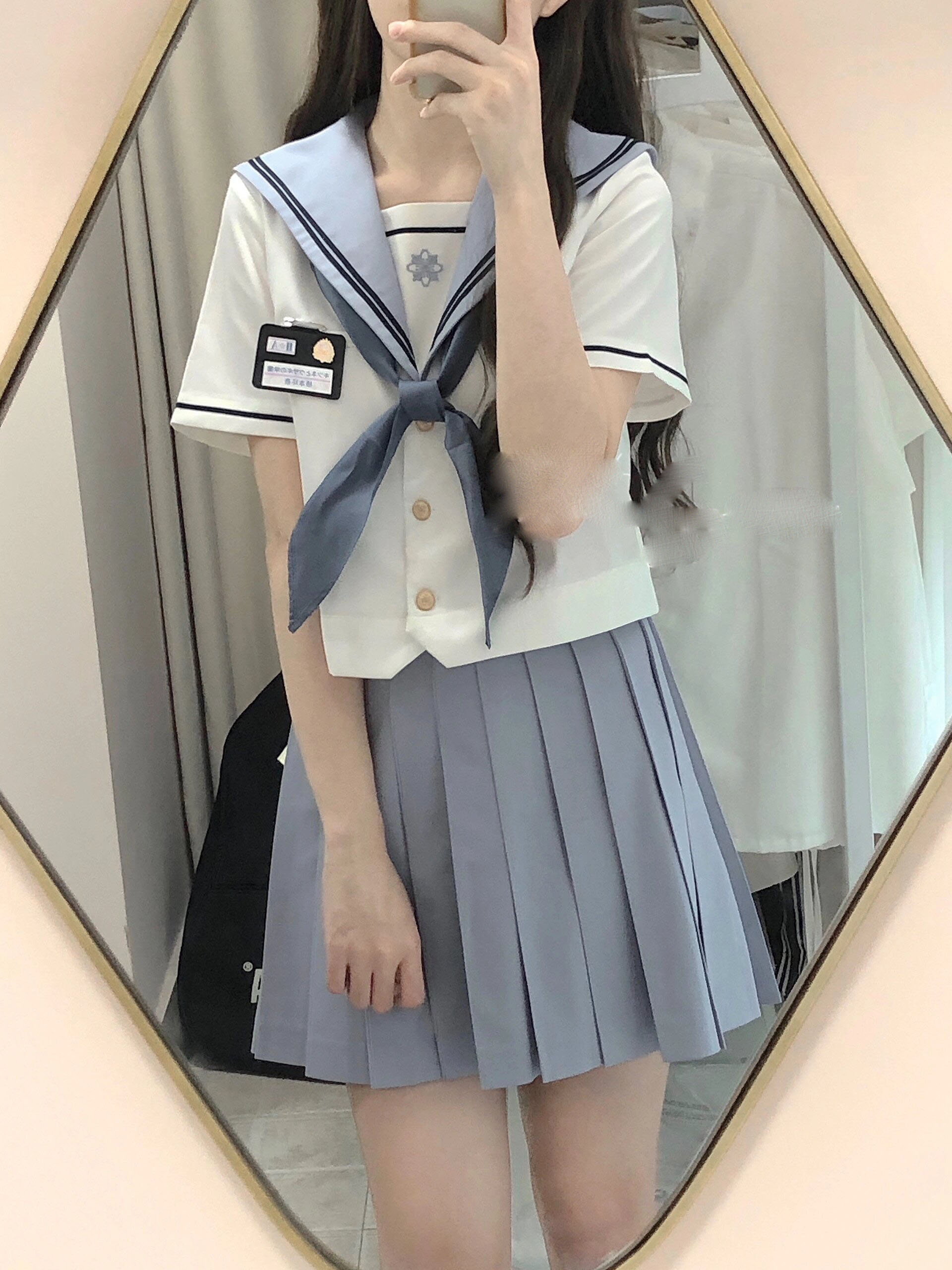 セーラー服 クラシック刺繍入り制服風半袖トップス