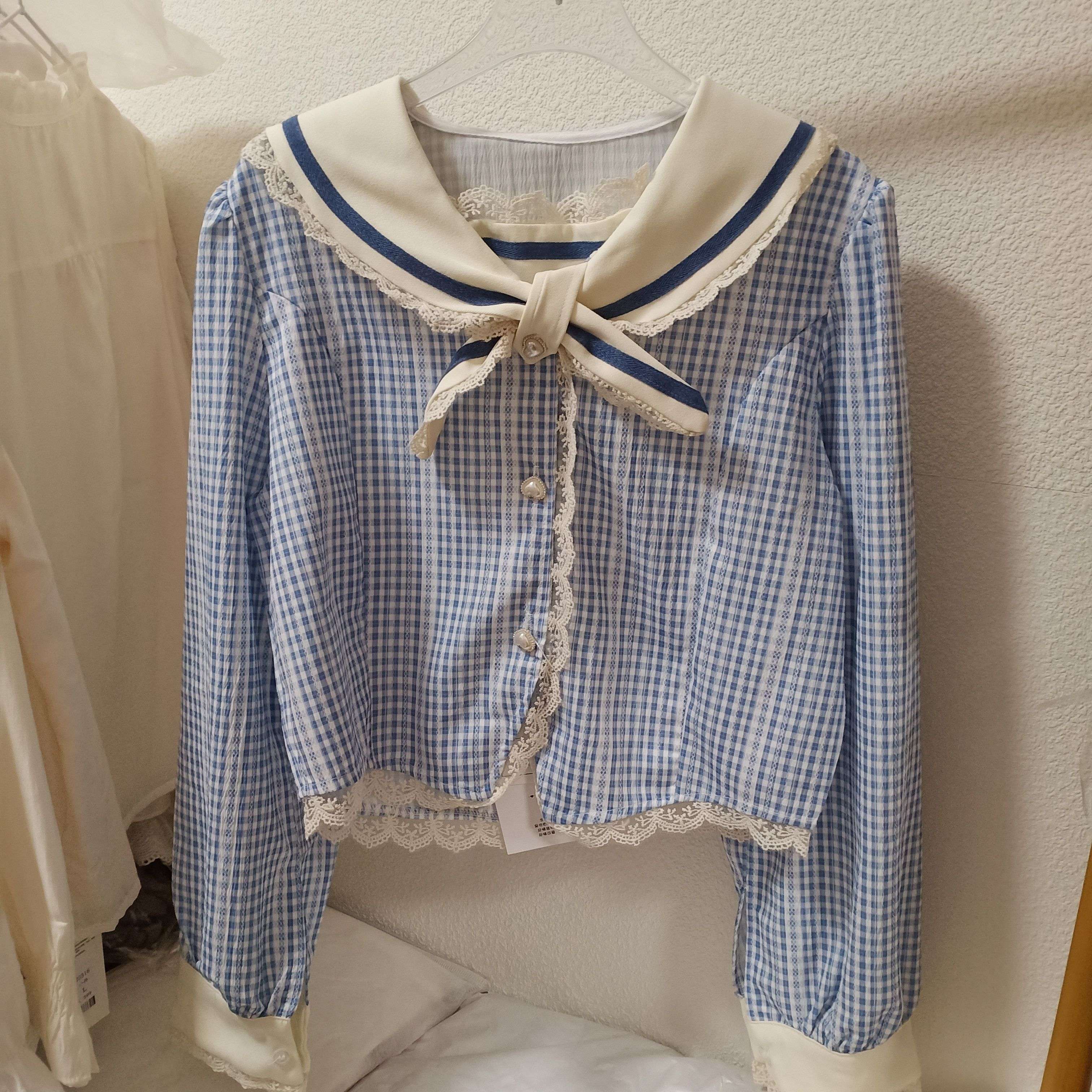 セーラー服  チェック柄セーラーカラー長袖ブラウス