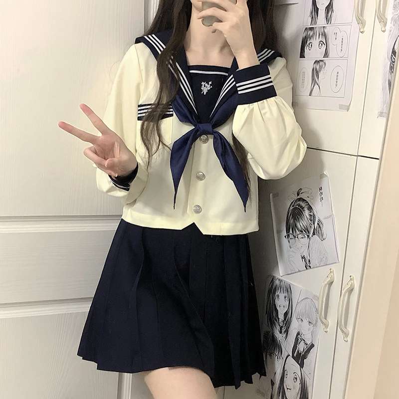 学園風セーラー服コスプレセット 紺白配色