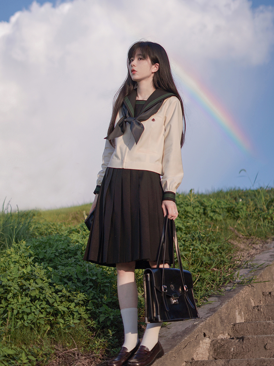 セーラー服 クラシック襟リボン付き長袖セーラーブラウス
