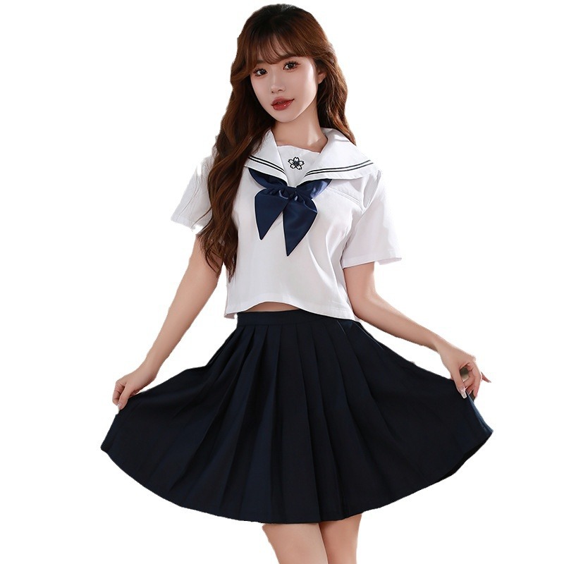 セーラー服 襟ライン入り大きめリボン付きセーラー襟半袖ブラウス