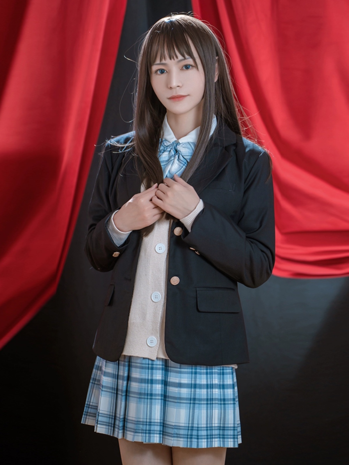 セーラー服 学院風チェック柄プリーツスカートセット