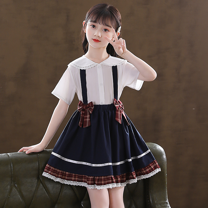セーラー服 丸襟レース付き半袖セーラーブラウス
