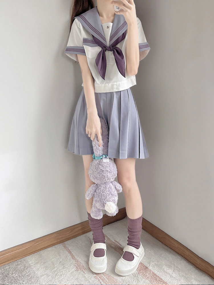 セーラー服 リボン結び半袖セーラートップス