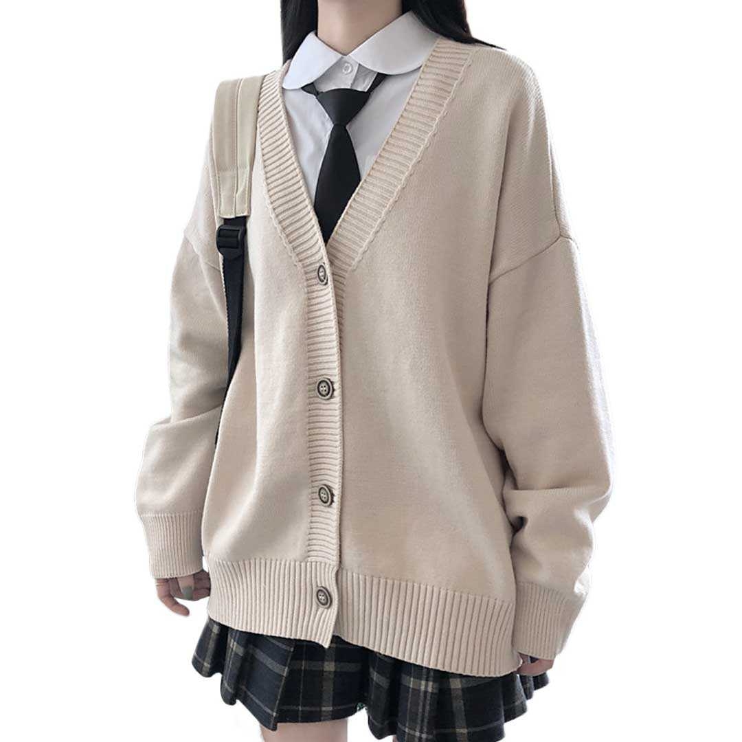 セーラー服 学生服ニットカーディガン ベージュ 制服 男女兼用 中学高校