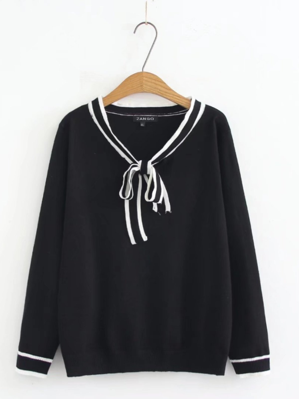 セーラー服 配色ライン入りセーラーカラーニットトップス