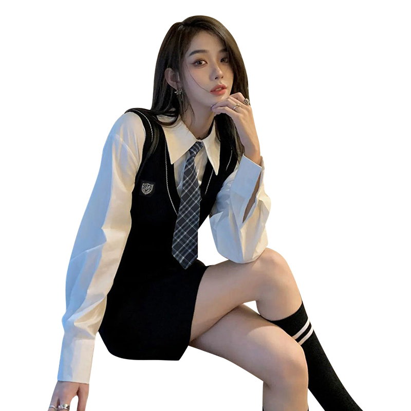 セーラー服 学園風ベスト付き長袖ブラウス