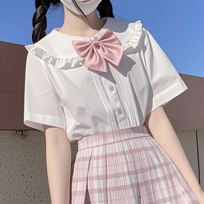 セーラー服 リボン付きフリルカラーセーラーブラウス
