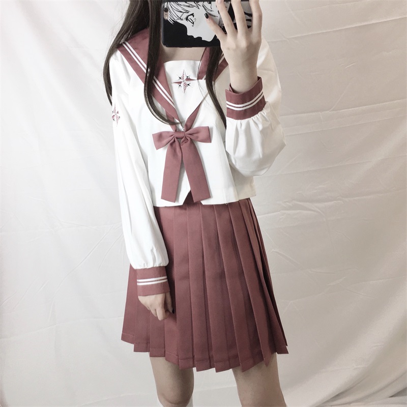 セーラー服 星柄刺繍リボン付きセーラーブラウス