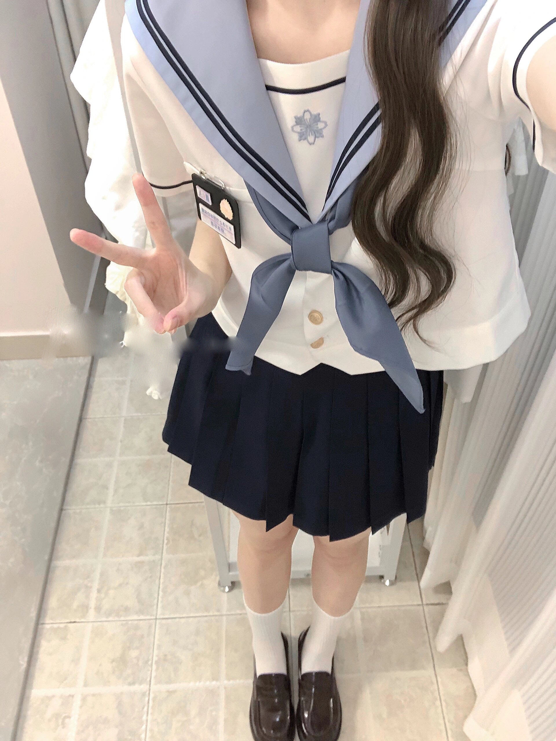 セーラー服 クラシック刺繍入り制服風半袖トップス