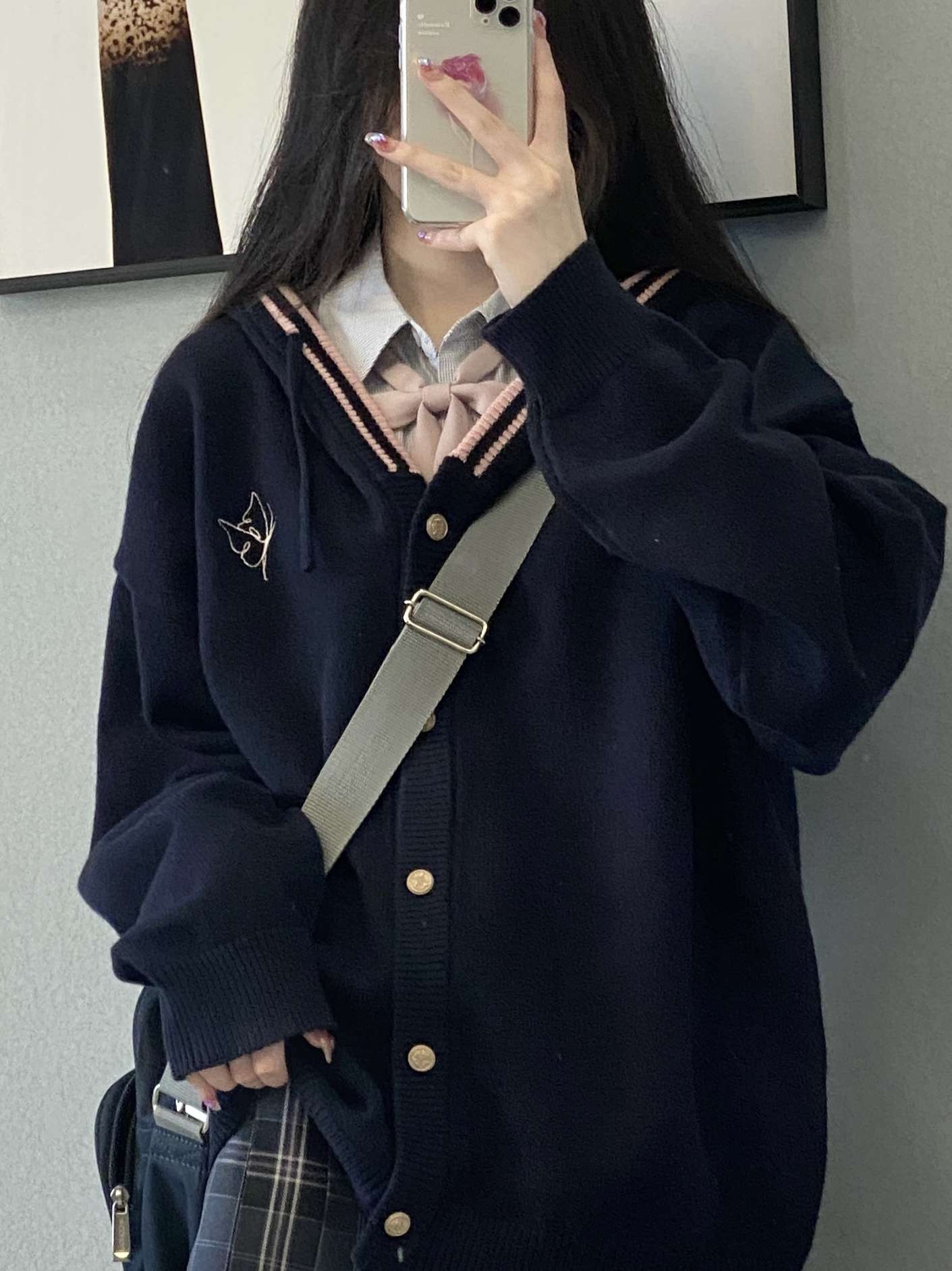 セーラー服 学生風カーディガン制服コーデ