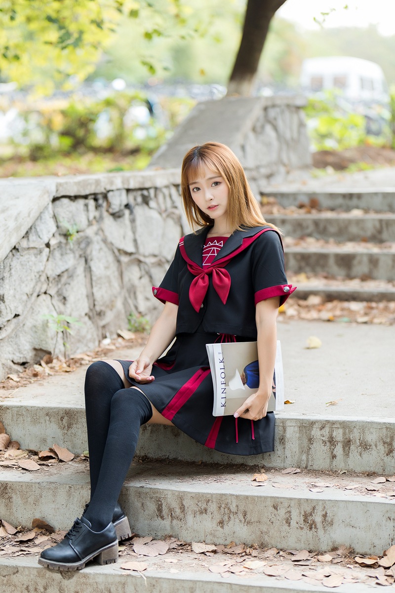 セーラー服 リボン飾り 涼やか半袖セーラートップス