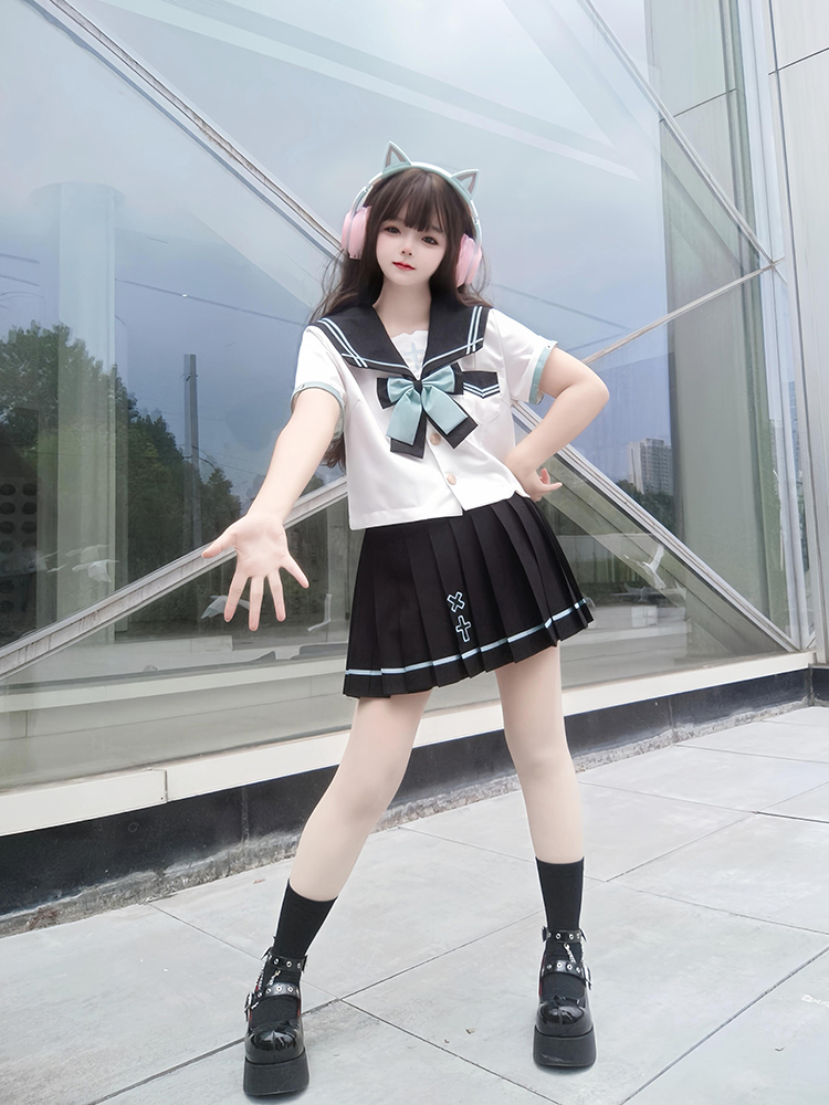 セーラー服 リボン付き二本線セーラー服ブラウス