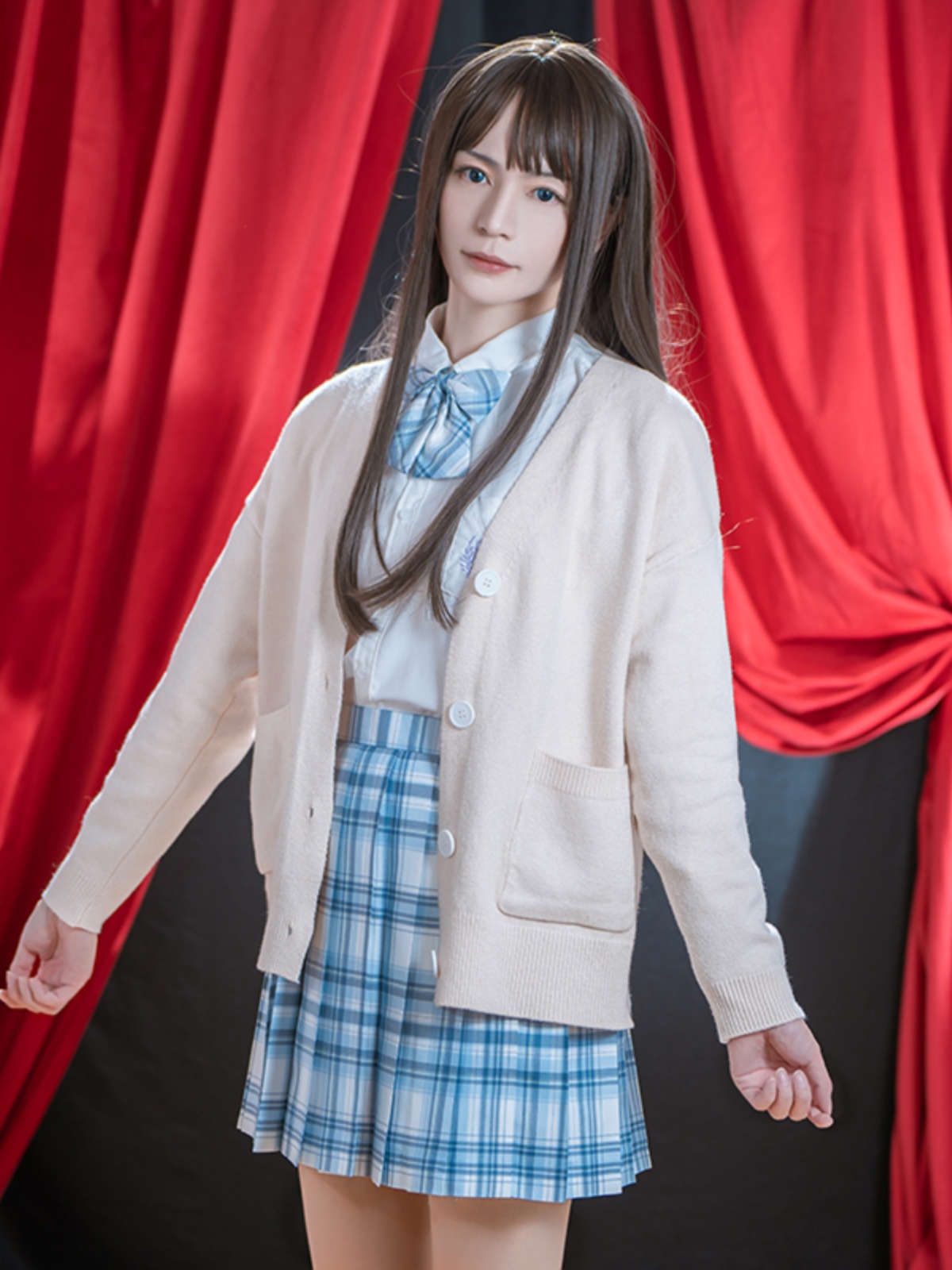 セーラー服 学院風チェック柄プリーツスカートセット