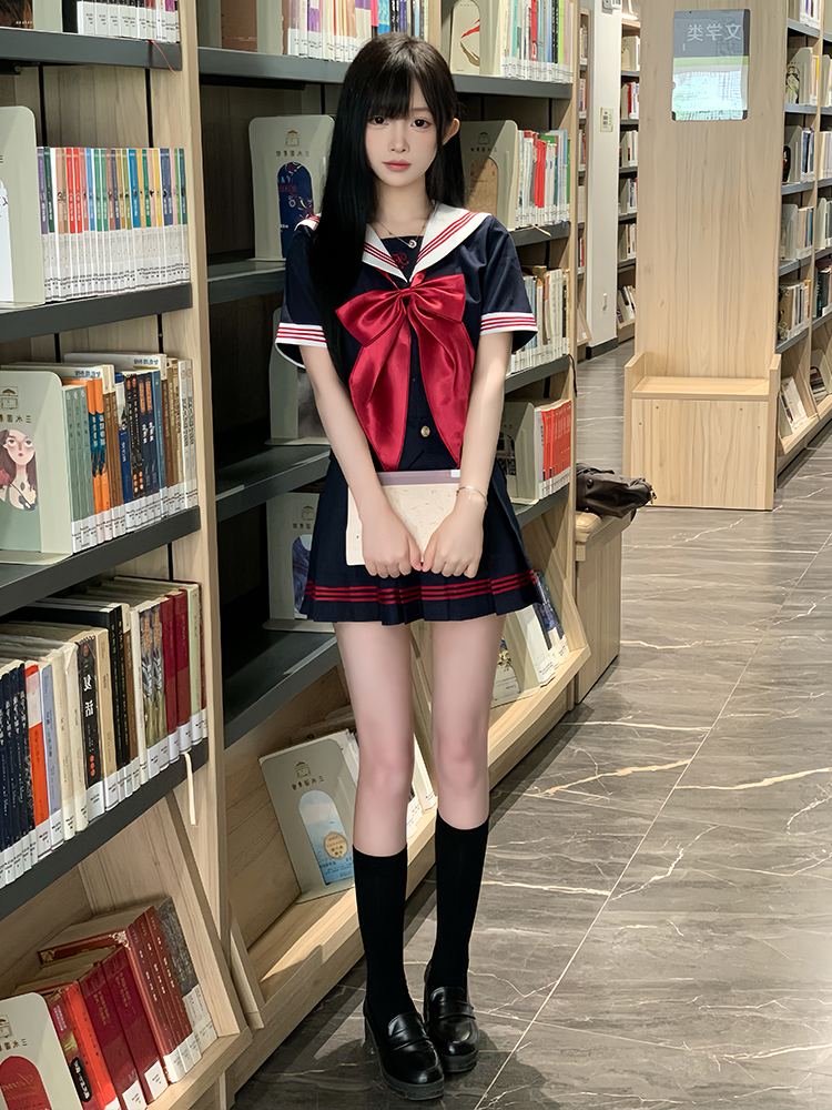 セーラー服 リボン飾り学園風セーラートップス