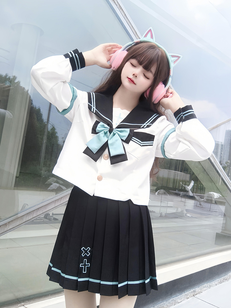 セーラー服 リボン付き二本線セーラー服ブラウス