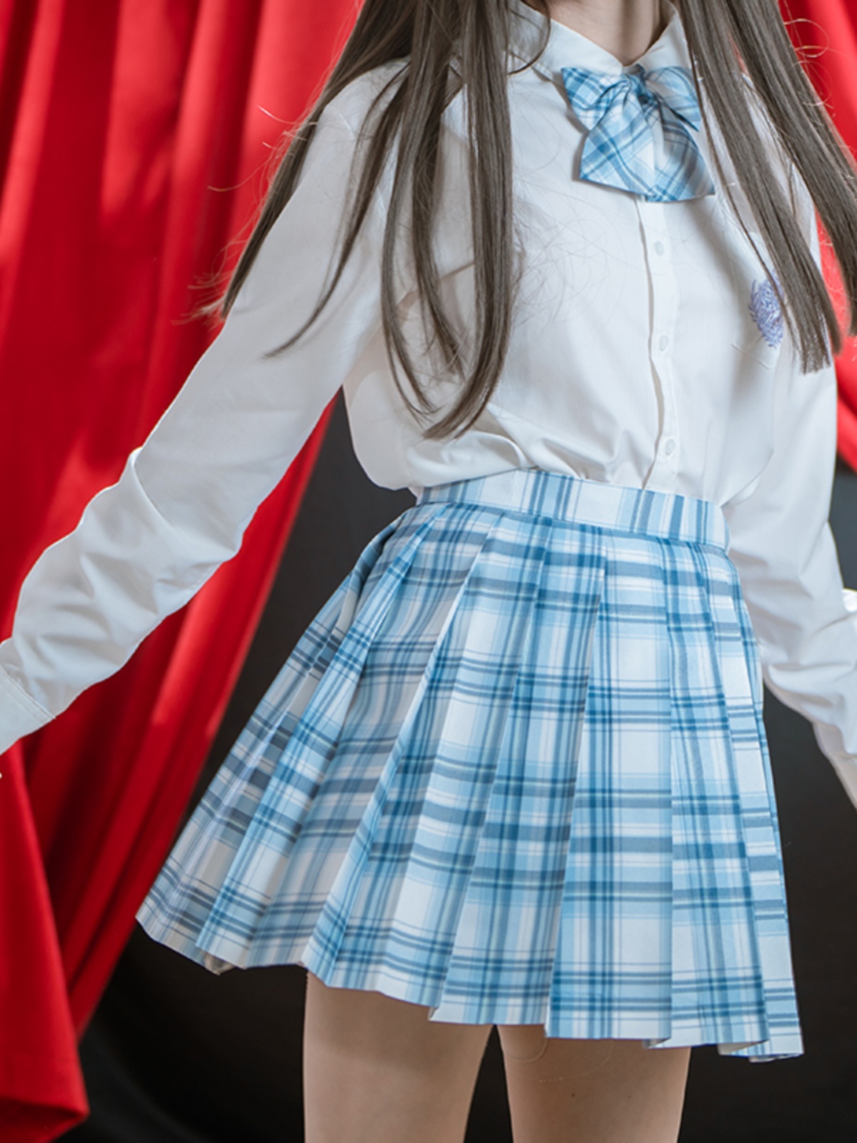 セーラー服 学院風チェック柄プリーツスカートセット