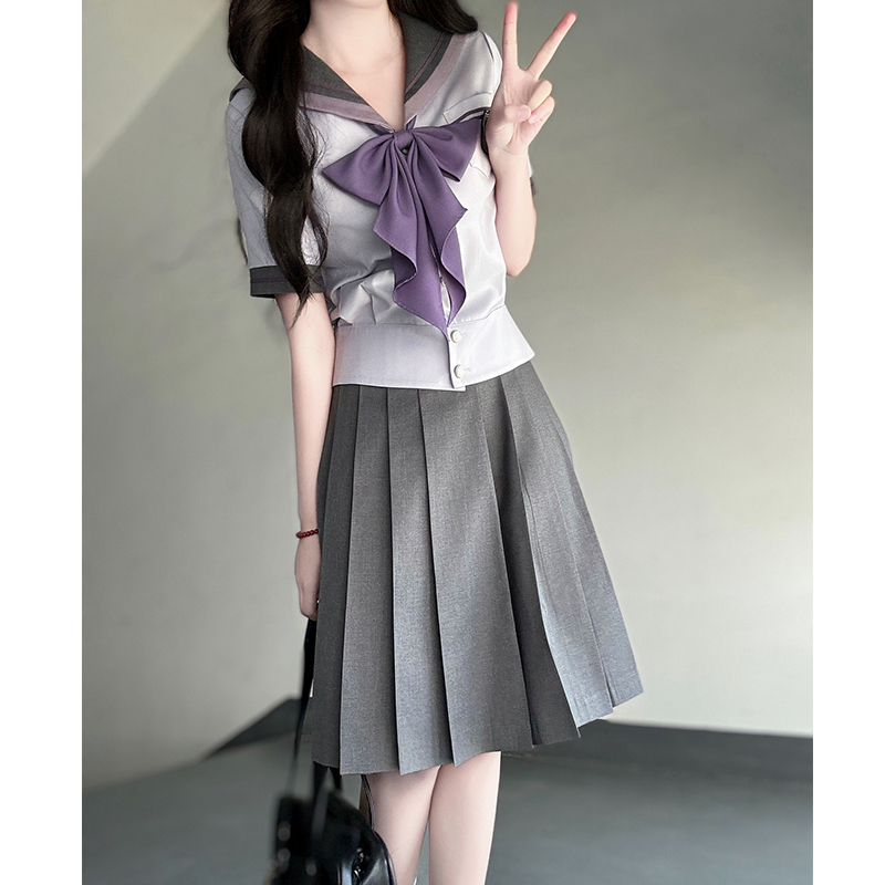 セーラー服 優雅リボン付き制服風セーラートップス