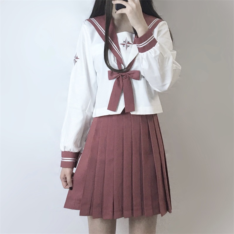 セーラー服 星柄刺繍リボン付きセーラーブラウス
