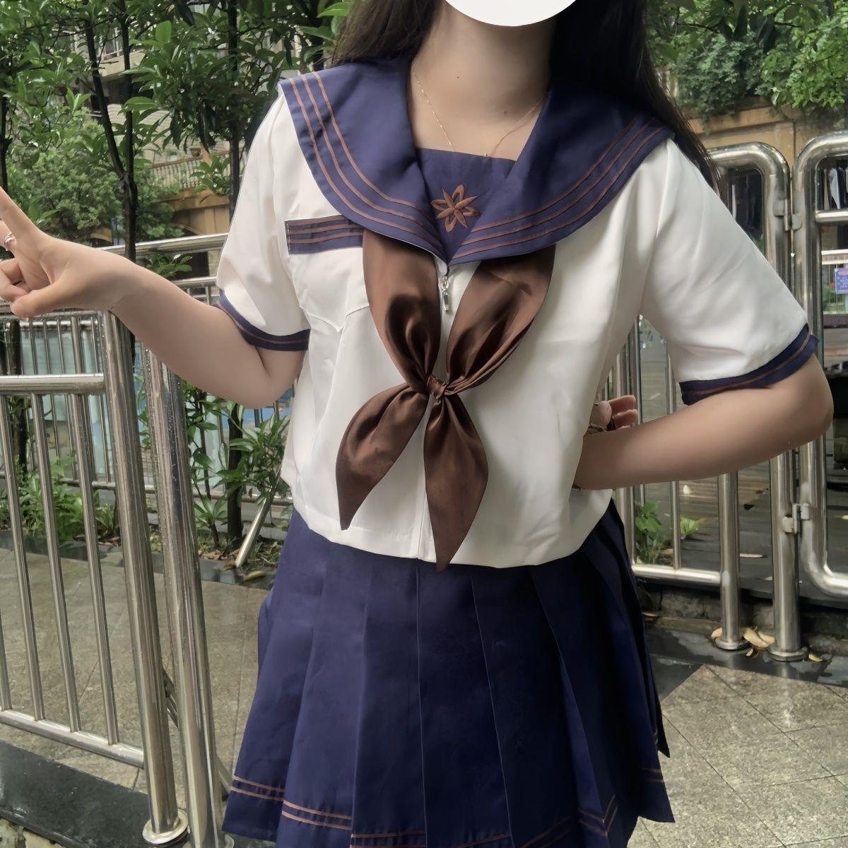 セーラー服 花模様セーラー襟 半袖制服トップス