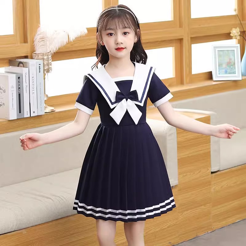 セーラー服 清楚リボン飾り半袖セーラーワンピース