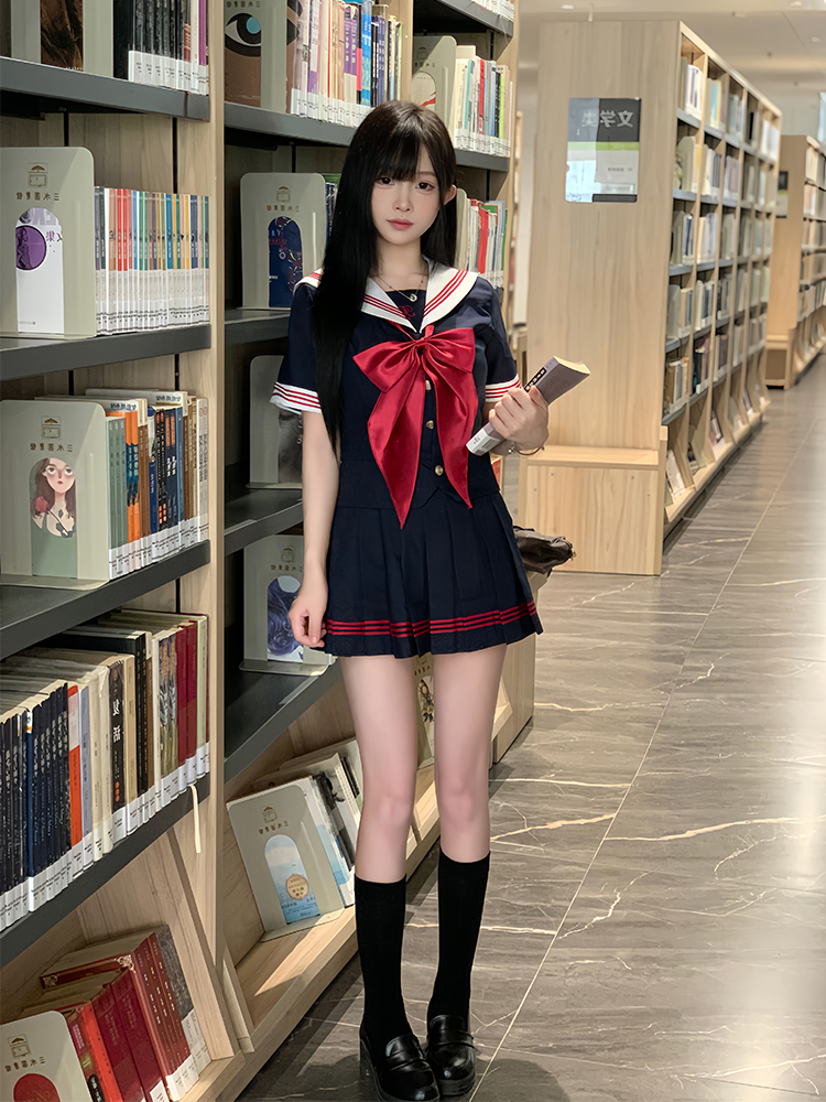 セーラー服 リボン飾り学園風セーラートップス