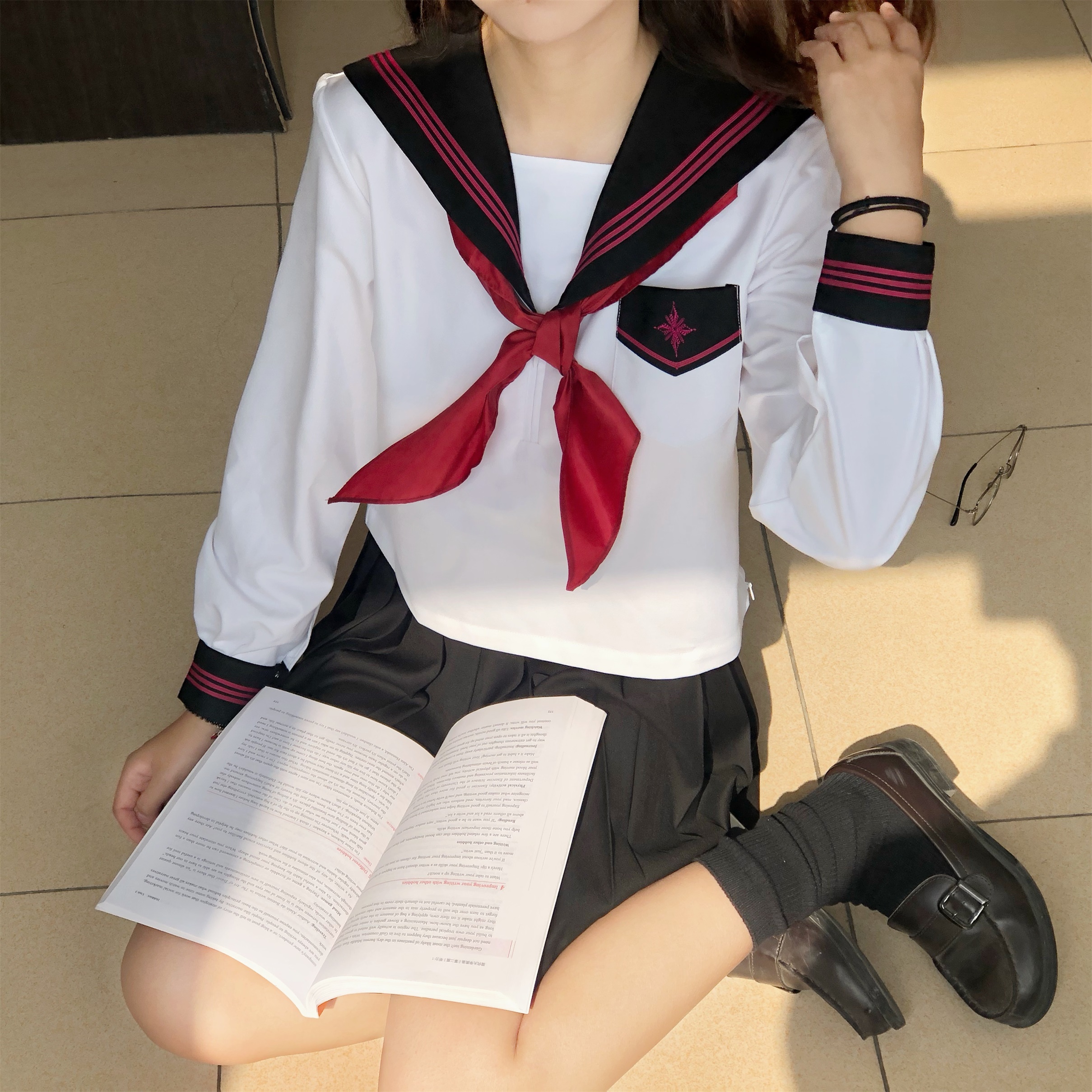 セーラー服 星型ワッペン付きマリン風セーラートップス