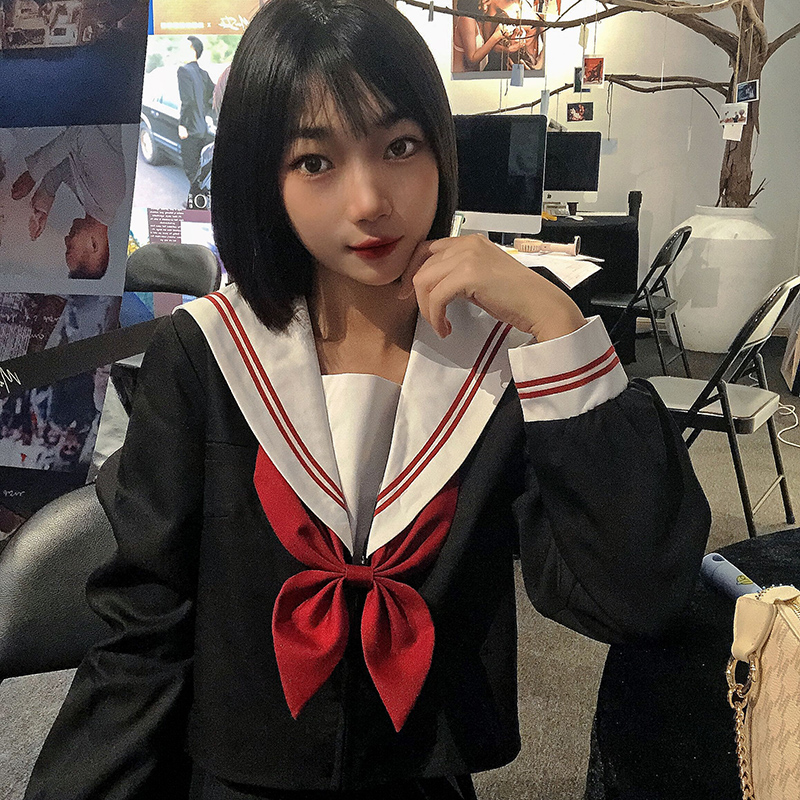 セーラー服 クラシック襟付き長袖セーラートップス