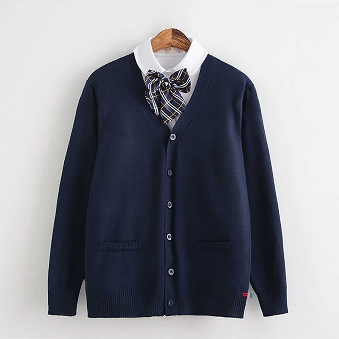 セーラー服 学生制服カーディガン 紺色 男女兼用 通学用ニット
