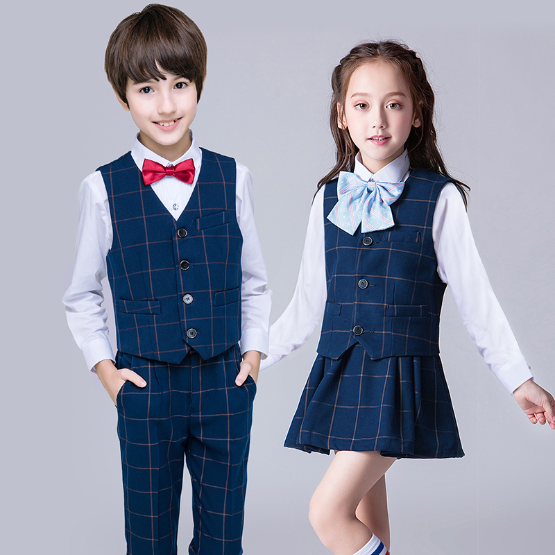 セーラー服 格子柄ベスト付き兄妹お揃い制服セット