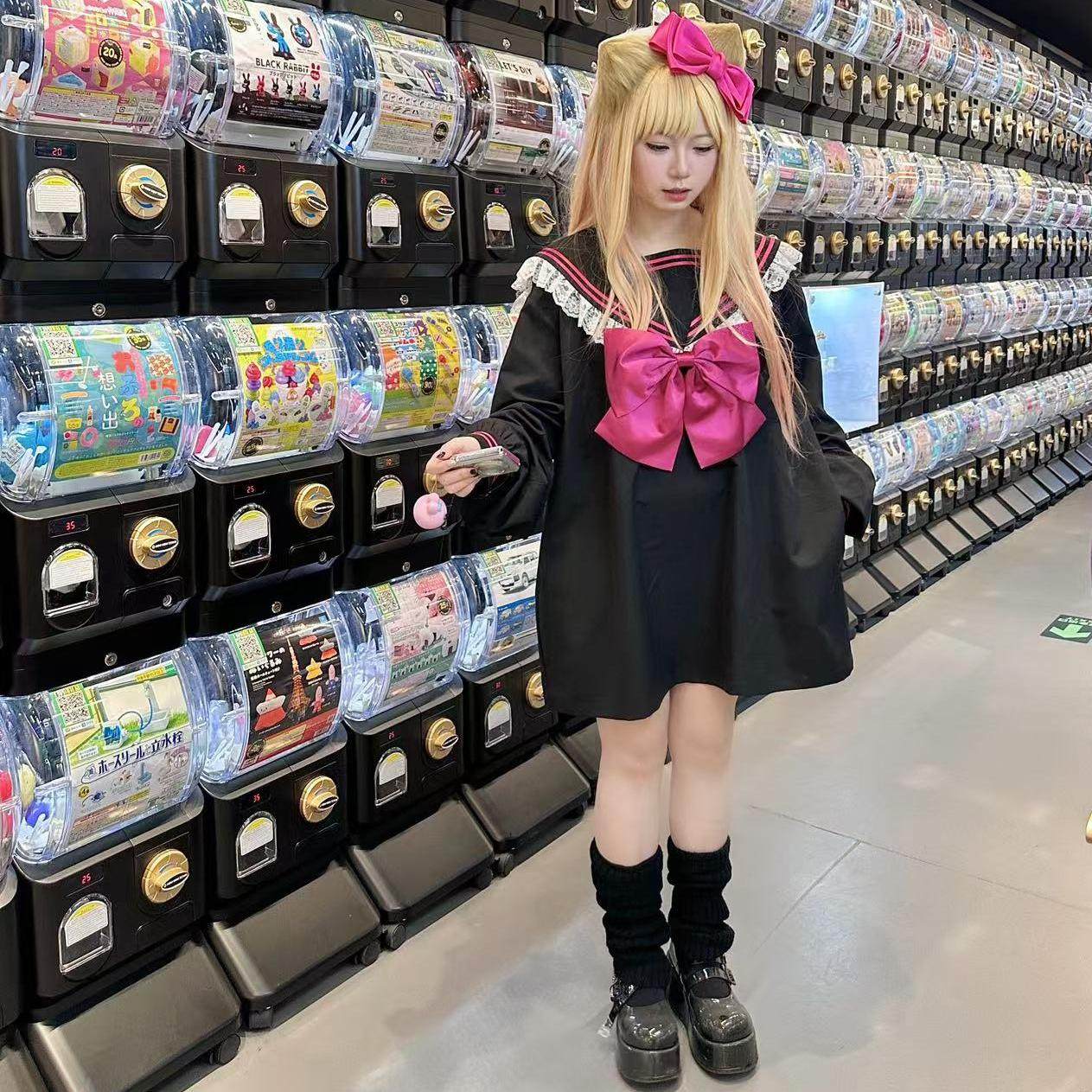 セーラー服 大きめリボン付き長袖セーラートップス