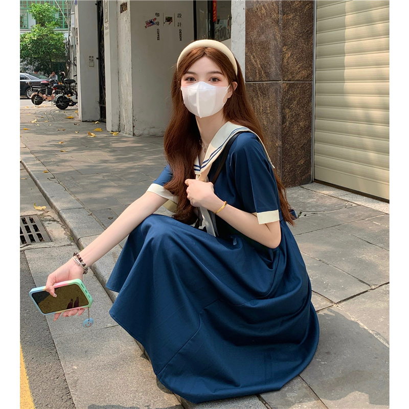 セーラー服 クラシック襟付き半袖セーラーワンピース