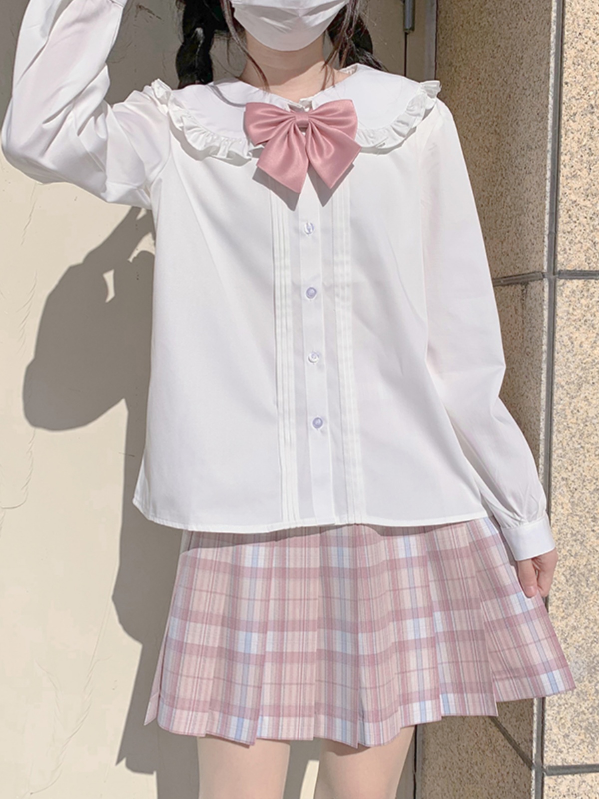 セーラー服 リボン付きフリルカラーセーラーブラウス