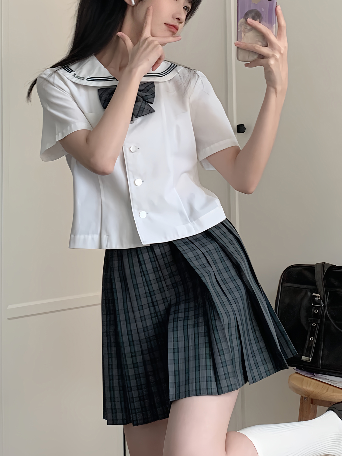 セーラー服 胸ポケット付き半袖セーラーブラウス