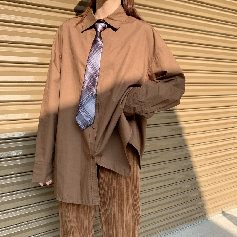 セーラー服 学園風チェック柄ネクタイ付き長袖制服ブラウス