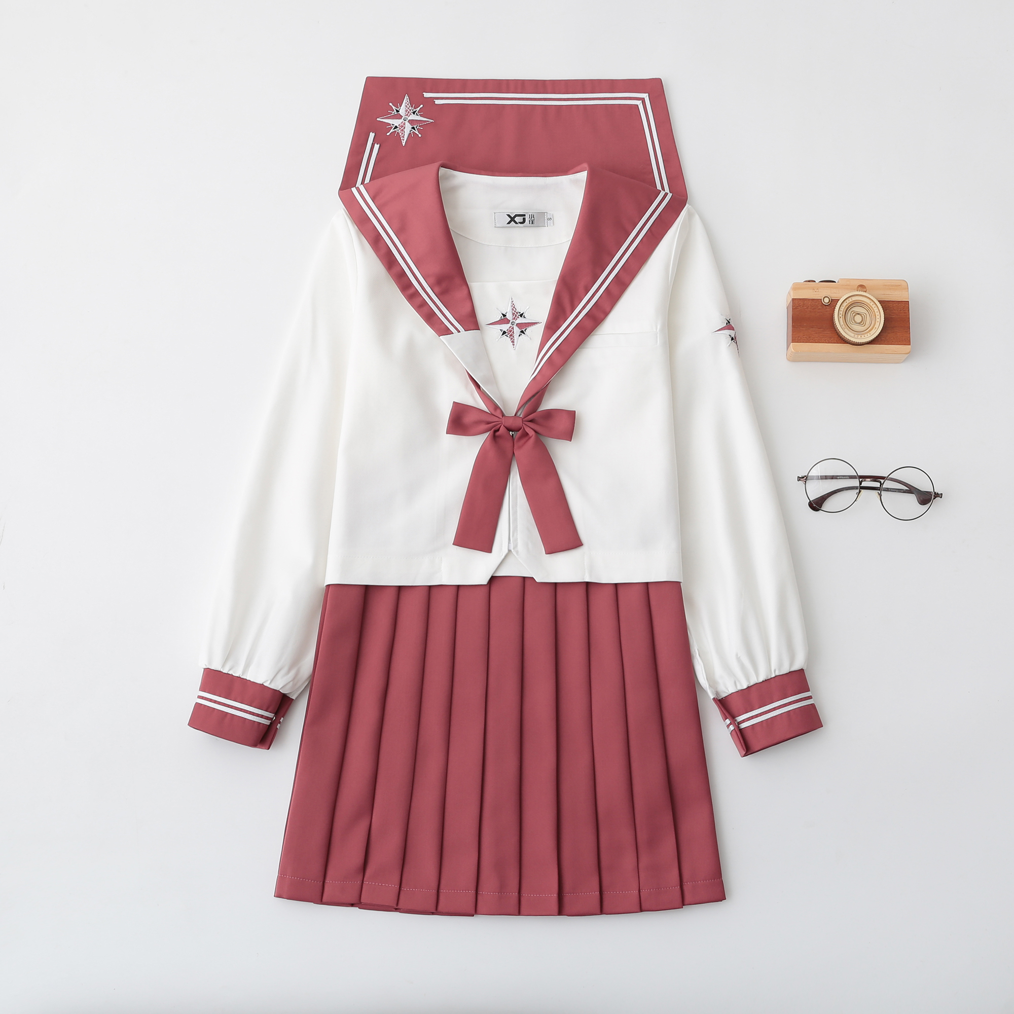 セーラー服 星柄刺繍リボン付きセーラーブラウス