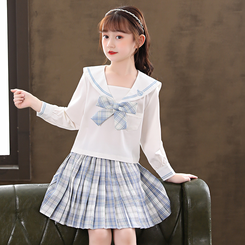 セーラー服 清楚可愛いチェック柄リボン付き半袖セーラーブラウス