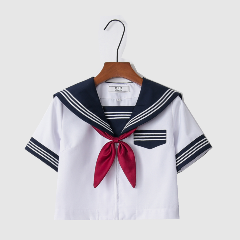 学生風半袖セーラー服トップス 