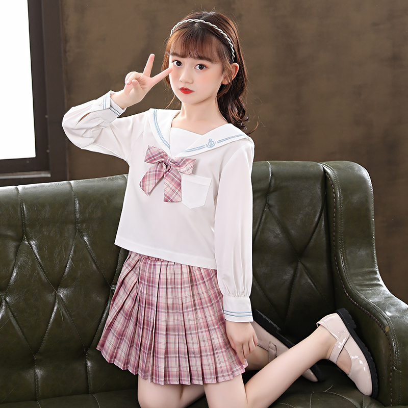 セーラー服 清楚可愛いチェック柄リボン付き半袖セーラーブラウス
